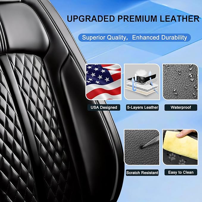 Fit Tahoe Car Seat Covers(2 Row 5 Seats) for Select Chevrolet/Chevy Tahoe 2000-2025 2026 - Full Coverage Leather, Waterproof & All Weather Seat Cushion Protector, Black
