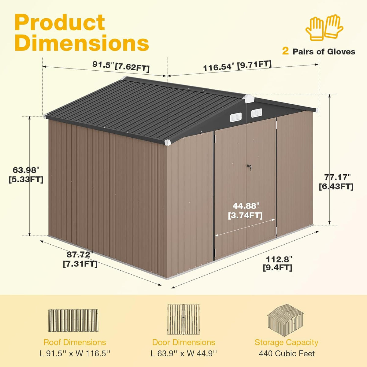 10x8 FT Outdoor Storage Shed with Lockable Double Doors & Loping Roof, Outdoor Metal Shed for Bike, Tool, Generator Storage in Backyard, Patio (10’x8’)
