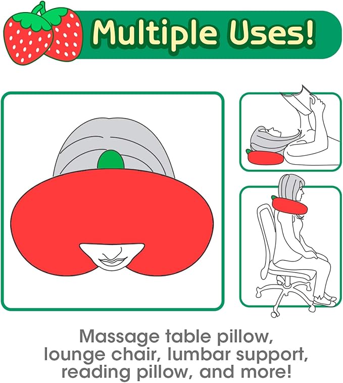 H HOMEWINS Travel Pillow for Kids,Cute Animal Toddler Neck Pillow for Boys Girls,Soft Neck Head Chin Support Pillow,Travel Accessories for Airplane, Car, Train,Recline(Strawberry)