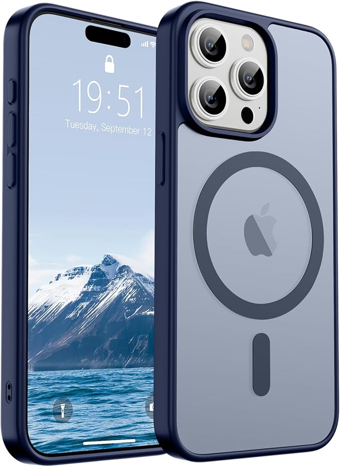 SUPFINE Magnetic for iPhone 15 Pro Max Case (Compatible with MagSafe) (Military Grade Drop Protection) Slim Translucent Matte Shockproof with Anti-Fingerprint Phone Case,Navy Blue