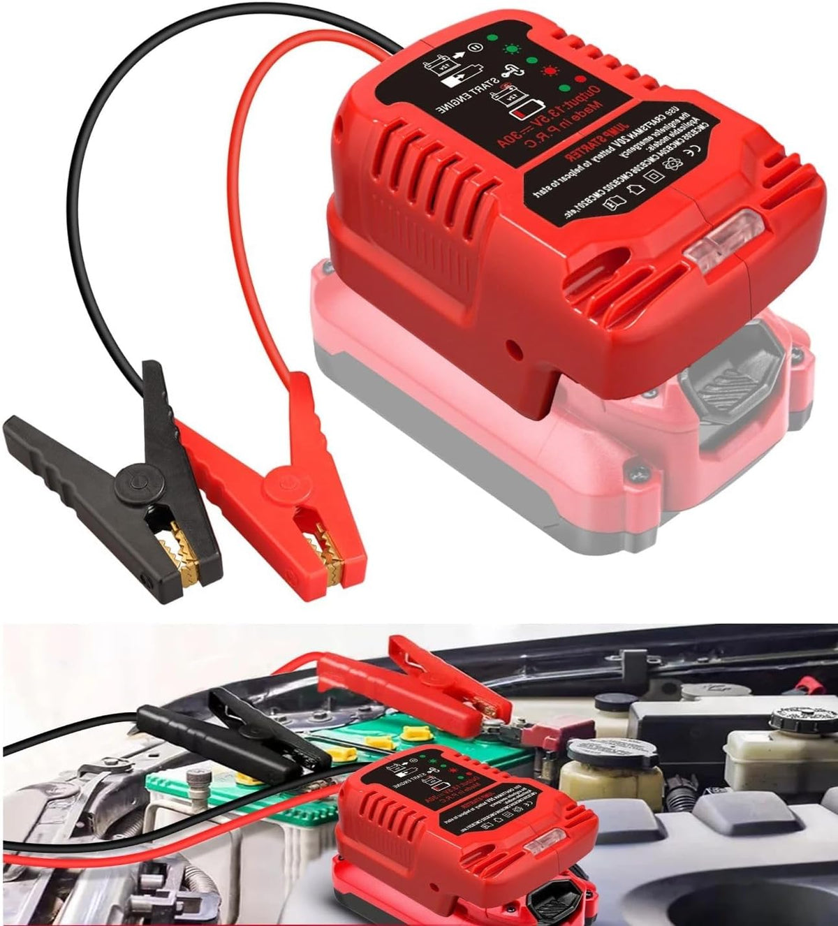 Car Jump Starter Adapter for Craftsman 20V Battery,Up to 3.5L Gas or 6.5L Diesel Engines,12V Portable Car Jump Starter Battery,Automotive Booster Battery Jumper Cables for Car Battery Charging Charger
