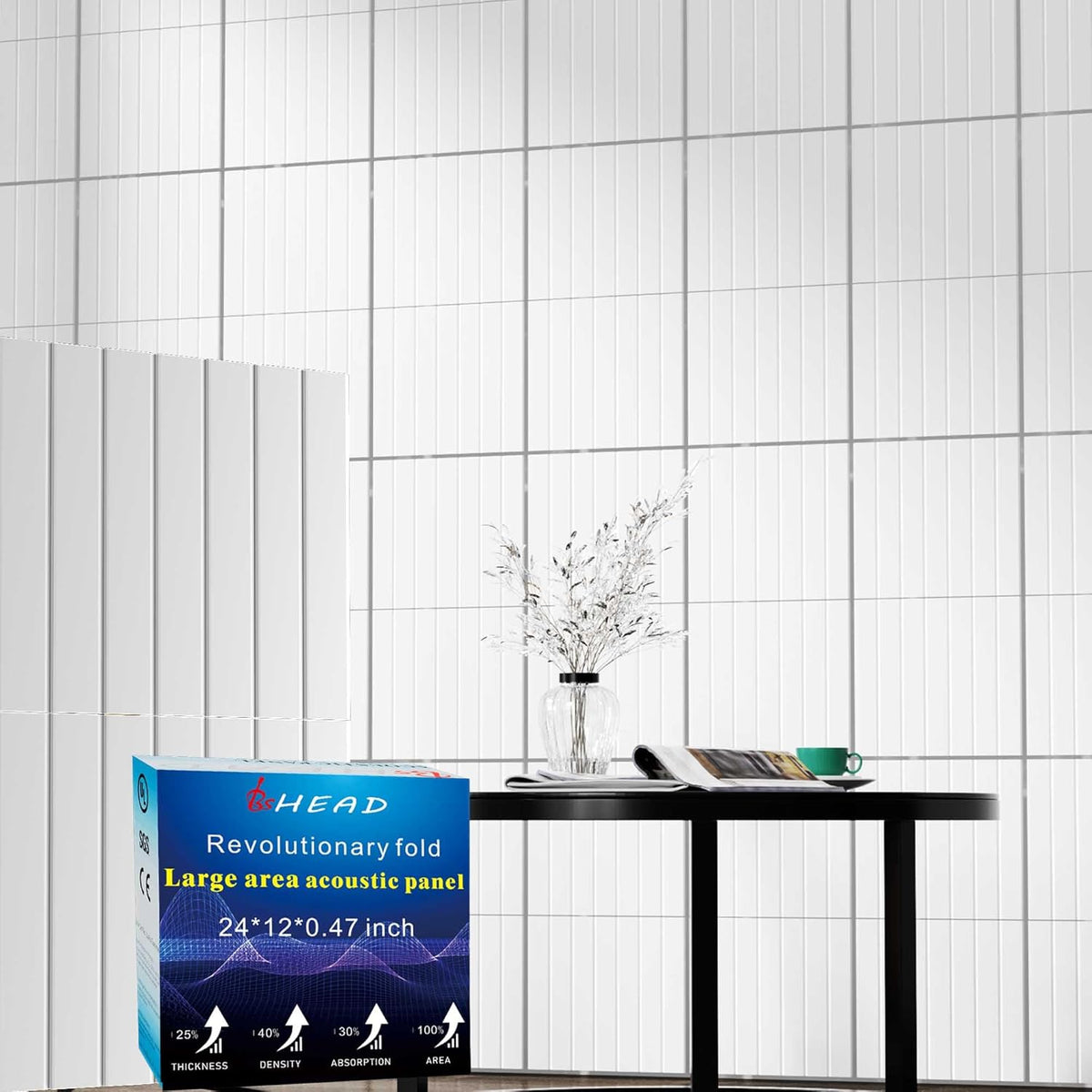 16 Pack Large Fold Soundproof Wall Panels,12x 12 x 0.47 in Sound Proof Foam Panels for Walls, 1.2lb/ft³ High Density, Thicker 0.47in, Acoustic Panels, Sound Dampening Panels White