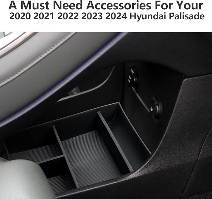 LUWU 2020-2025 Hyundai Palisade SE/SEL/XRT/Limited/Calligraphy Center Console Organizer Armrest Organizer Insert Tray with 4 Compartments, Non-Slip Mats, Black