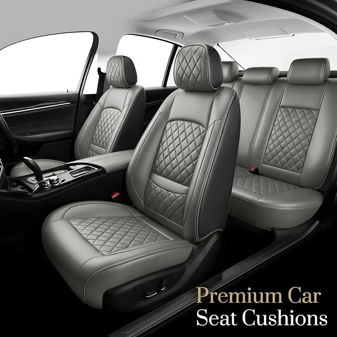 Fit for Accent Seat Covers Compatible with Hyundai Accent 2017-2026 - Waterproof Breathable Leather Automotive Seat Cushions Protector,Airbag Compatible,Full Set 5 Seats(Gray)
