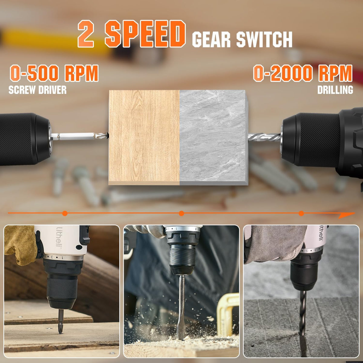Litheli 20V Cordless Drill Driver, Brushless Power Drill with 2 Variable Speed, 1/2 Inch Keyless Chuck, Electric Drill, 17+1 Clutch Settings with Maximum Torque of 530 In-lbs (Charger not Included)
