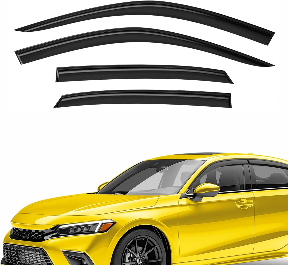 Extra Durable Window Deflectors Tape-On Window Visors Rain Guards Fit for Honda Civic 2022-2025 Sedan, Sun Visors, Wind Vent for Shades, Exterior Car Accessories - 4pcs. AG0959