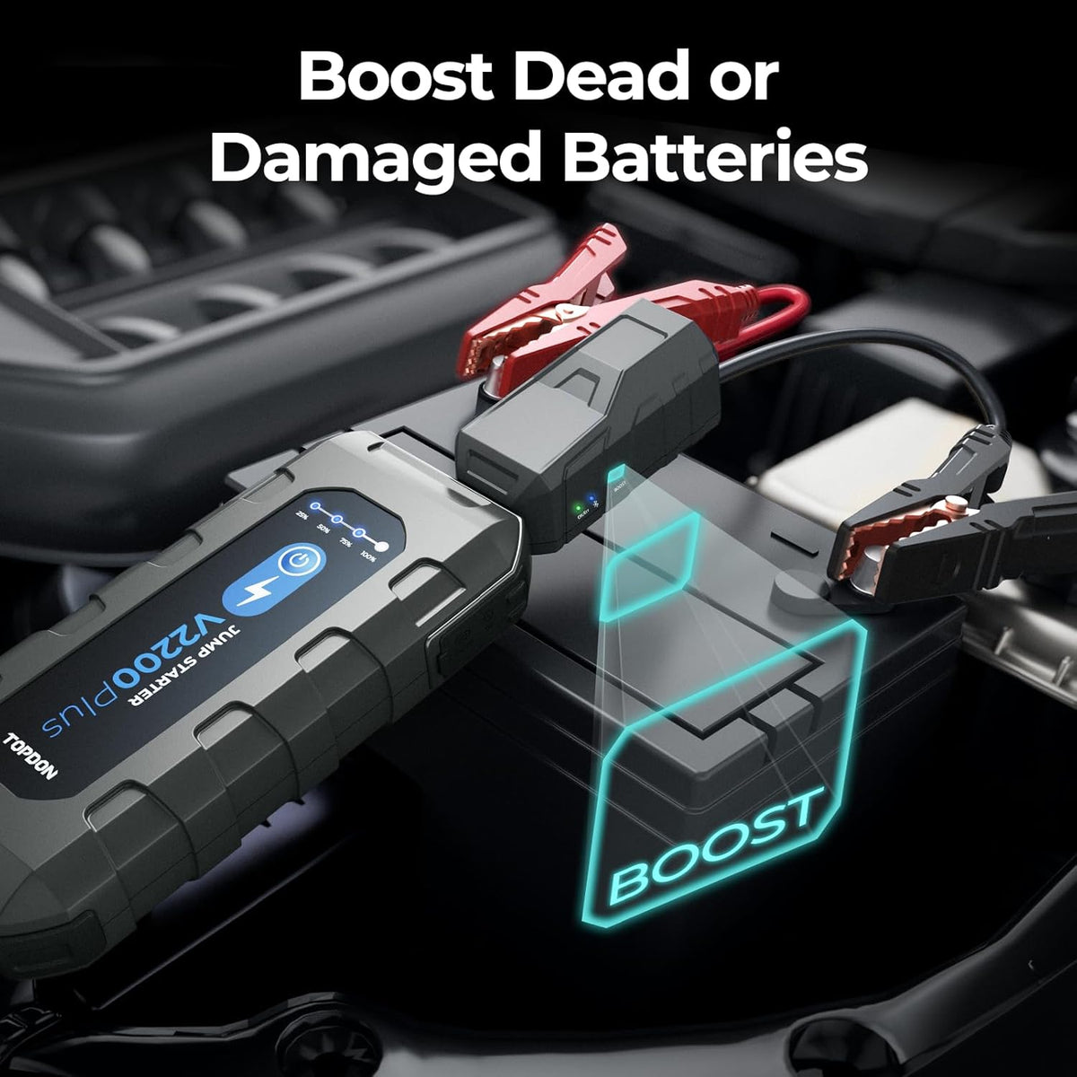 Car Battery Jump Starter and Battery Tester TOPDON 2-in-1 2200A Peak Jump Starter for Up to 8L Gas/6L Diesel Engines 12V Portable Booster and Tester