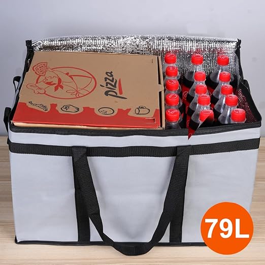 Bodaon 3-Pack Insulated Food Delivery Bag for Hot and Cold Meal, XXX-Large Grocery Tote Insulation Bag for Catering, Large Pizza Warmer, Cooler/Thermal Bags, Grey