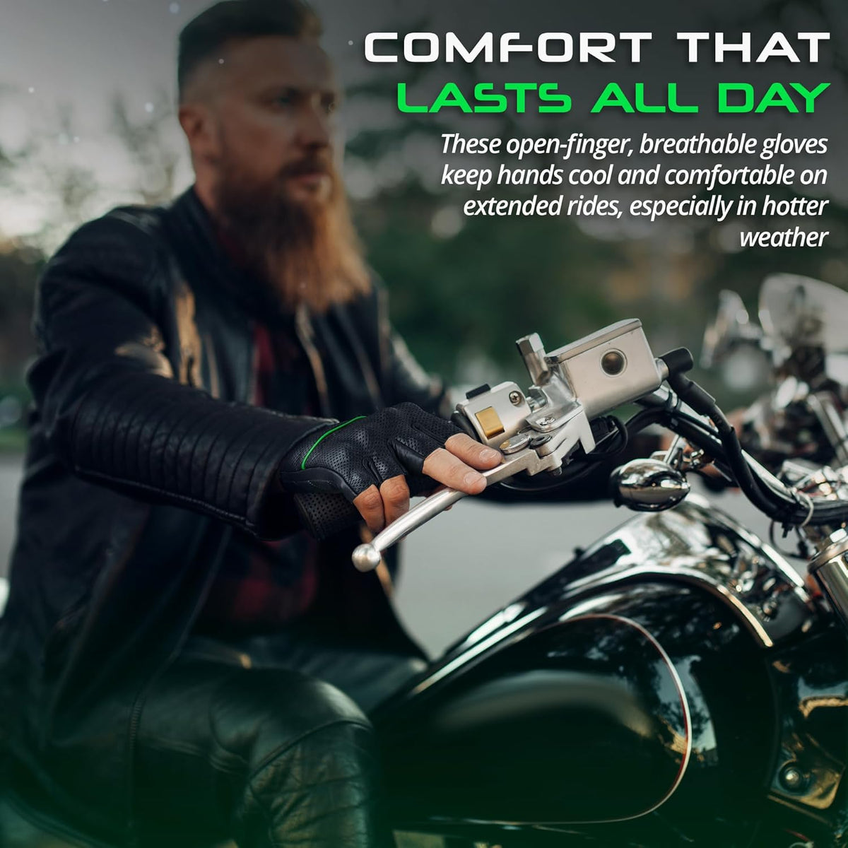 aasportx Motorcycle Gloves - Men's Leather Motorbike Gloves with Touchscreen Function - Non-Slip Pads for Men & Women