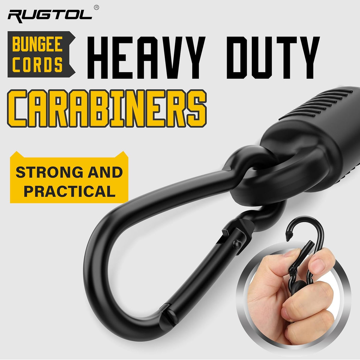 Bungee Cords with Hooks, 60 Inch Yellow Adjustable Bungee Cords with Carabiner Heavy Duty Outdoor, 8mm Thick Easy to Adjust Bungee Rope UV Resistant for Tarp, Bike Rack, Garden, Tension, 6 Pack