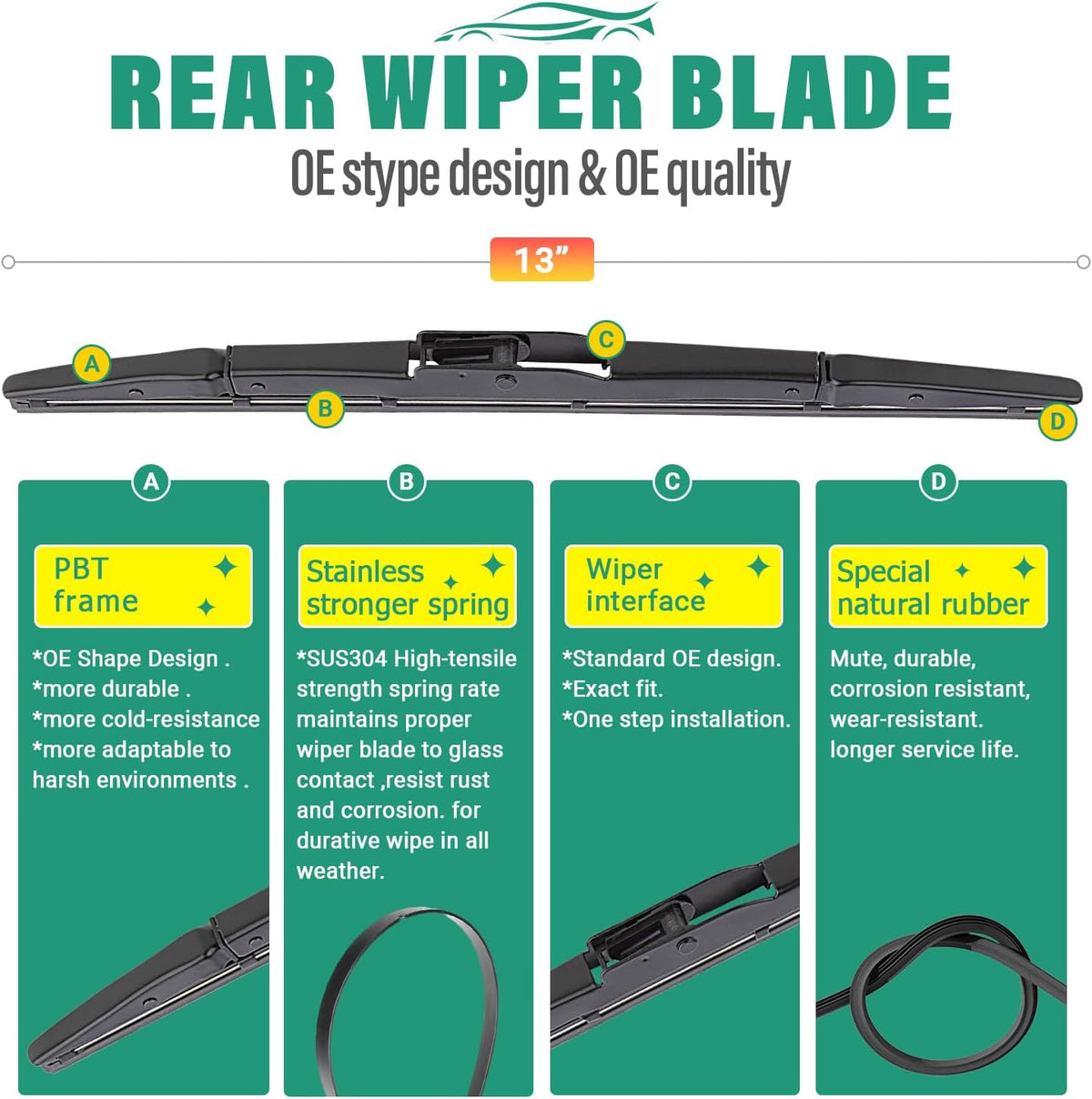 26" 16" 13" Windshield Wiper Blades Replacement for Honda CRV CR-V 2012 2013 2014 2015 2016 Premium All Weather Front Rear Wipers Set - OEM Quality (Pack of 3)