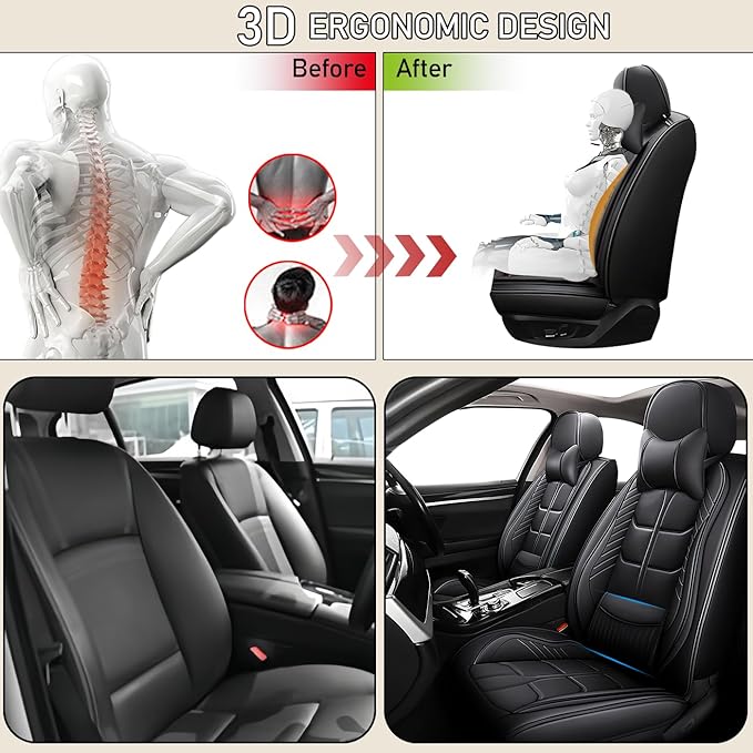 Leather Car Seat Covers Fit for Toyota Camry Solara 2004-2008, 5 Seater Car Seat Cover, Premium Waterproof, Scratch Resistant Car Interior Accessories (Full Set with Pillow Black)