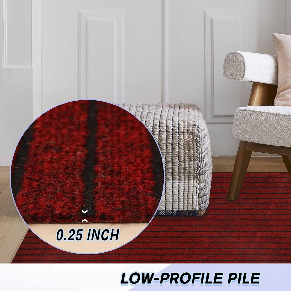 Custom Size Backed Non-Slip Area Rugs Runner, Easy Clean, Waterproof Runner Rugs for Hallway Entryway, Kitchen, Laundry, 2FT x 51FT, Red Stripe