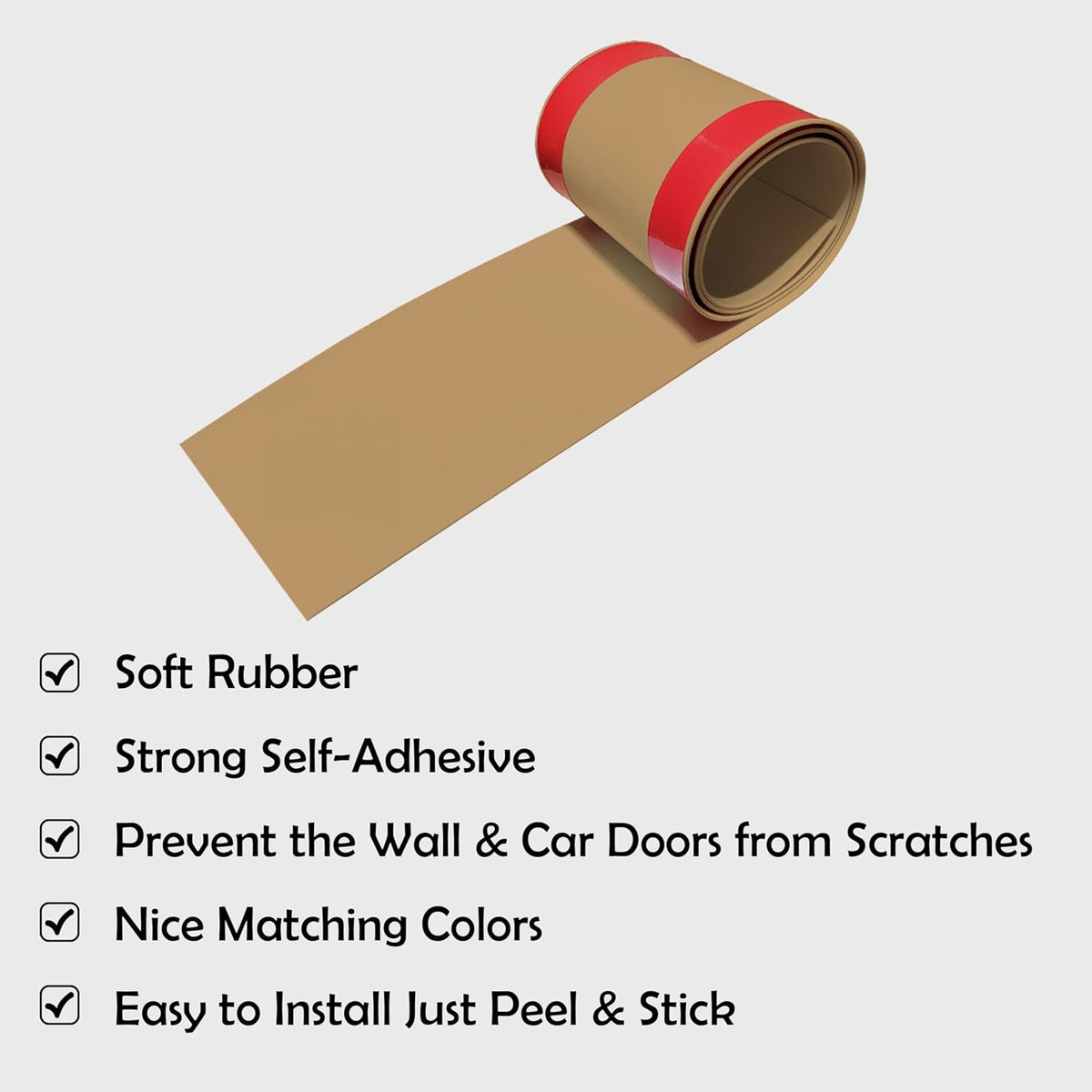 Rubber Bond Garage Wall Protectors - 6x48 Inches Strong Self-Adhesive Rubber Bumper Protectors for Garage Walls - Anti-Scratch and Waterproof Garage Wall Protector for Car Doors (Brown, 1 Pack)