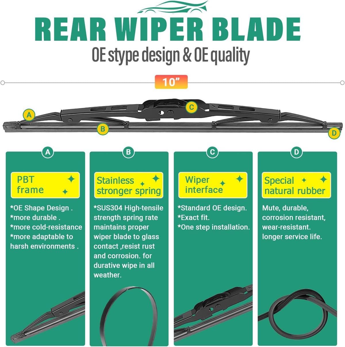 17" 16" 10" Windshield Wiper Blades Replacement for Hummer H3 2006 2007 2008 2009 2010 Premium All Weather Front Rear Wipers Set - OEM Quality (Pack of 3)