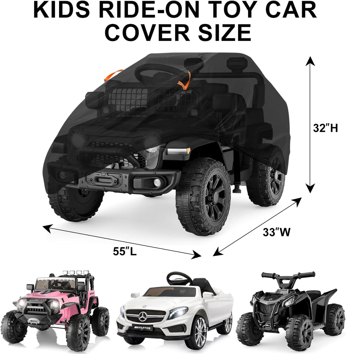 Kids Ride-On Toys Car Cover Waterproof,12/24V Powered Wheels Electric Battery Jeep Car Outdoor Protective Covers for Toddler Big Kids Children Tractor Truck Vehicle,All Weather Protection,55x33x32