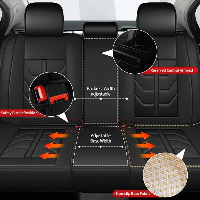 TTX LIGHTING Car Seat Covers fit for Mitsubishi Outlander 2007-2026 Full Set: Premium Leather Automotive Seat Cover with Airbag Compatible Waterproof (5 Seats, Black)
