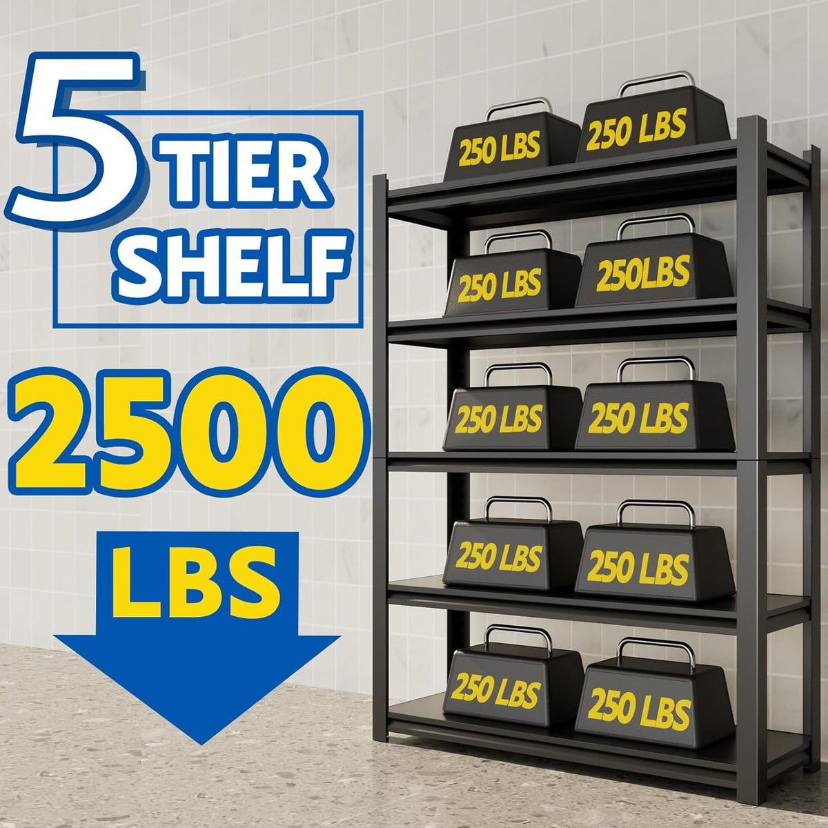 72''H Garage Shelving Heavy Duty, 2500LBS Storage Shelves, 5-Tier Adjustable Metal Shelve Storage Shelf Rack, Industrial Shelving Unit for Garage, Warehouse, Basement (35" W x 15.7" D x 72" H)