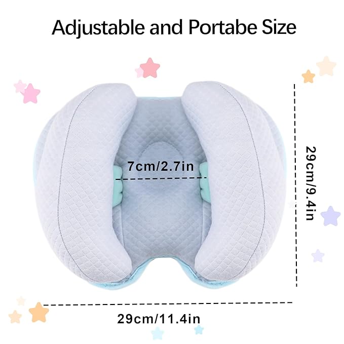 Baby 2 in 1 Travel Cushion, Banana Shape Baby Neck Head Support Travel Pillow Stroller Insert Cushion for Kids, Toddler, Blue