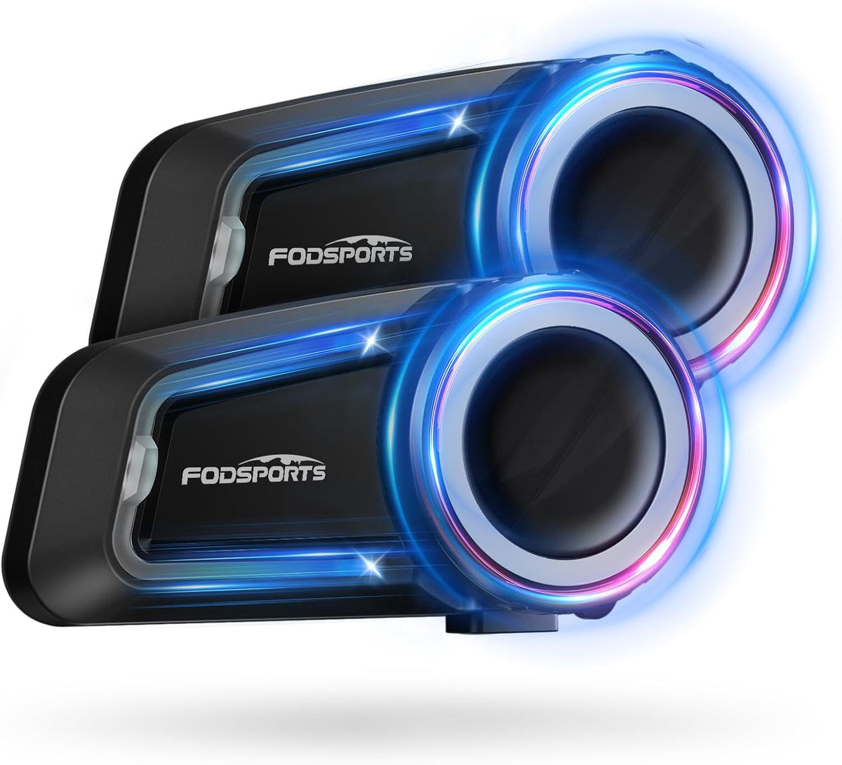 Fodsports FX7 10 Riders Mesh Motorcycle Bluetooth Headset, Dual Chips V5.4 Helmet Bluetooth Headset with Audio Multitasking, Music Share, Motorcycle Intercom with CVC & ENC Noise Reduction, FM, 2 Pack