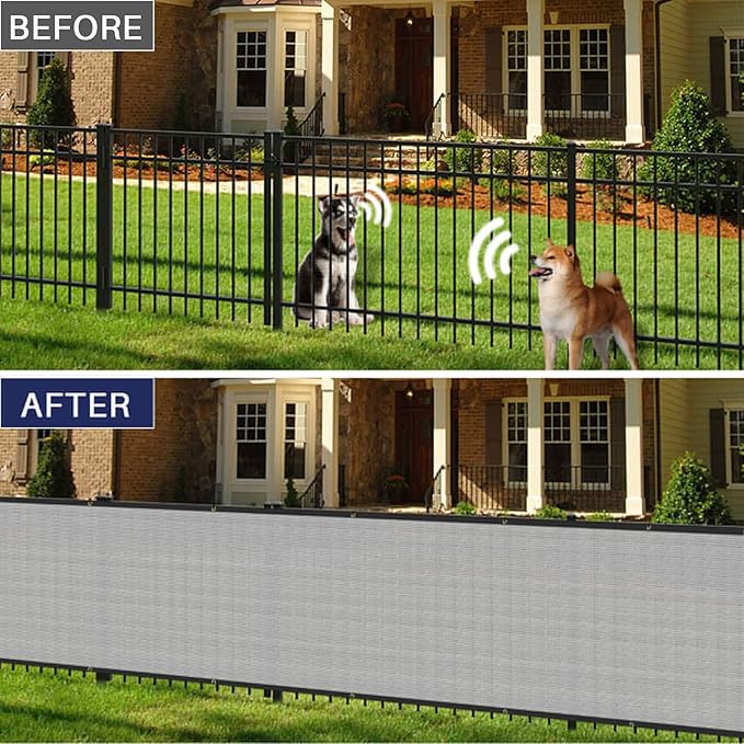 Windscreen4less Privacy Fence Screen Heavy Duty Windscreen Fencing Mesh Fabric Shade Net Cover with Brass Grommtes for Outdoor Wall Garden Yard Pool Deck, 8'x66' Light Gray