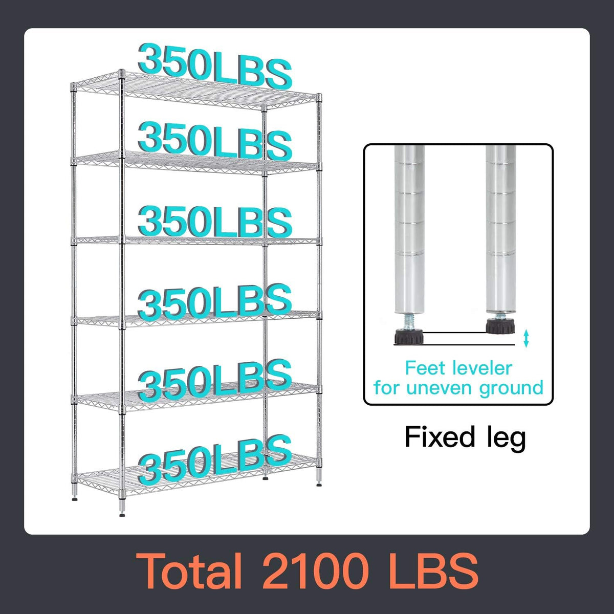 48" D×18" W×82" H Wire Shelving Unit Metal Shelf with 6 Tier Casters Adjustable Layer Rack Strong Steel for Commercial Restaurant Garage Pantry Kitchen Garage，Chrome