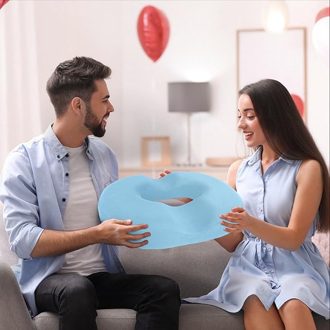 BlissTrends Donut Pillow Seat Cushion, Donut Chair Cushions for Postpartum Pregnancy & Hemorrhoids, Tailbone Pain Relief Cushion, Lifting Cushions for Office & Home Chairs (Light Blue, X-Large)