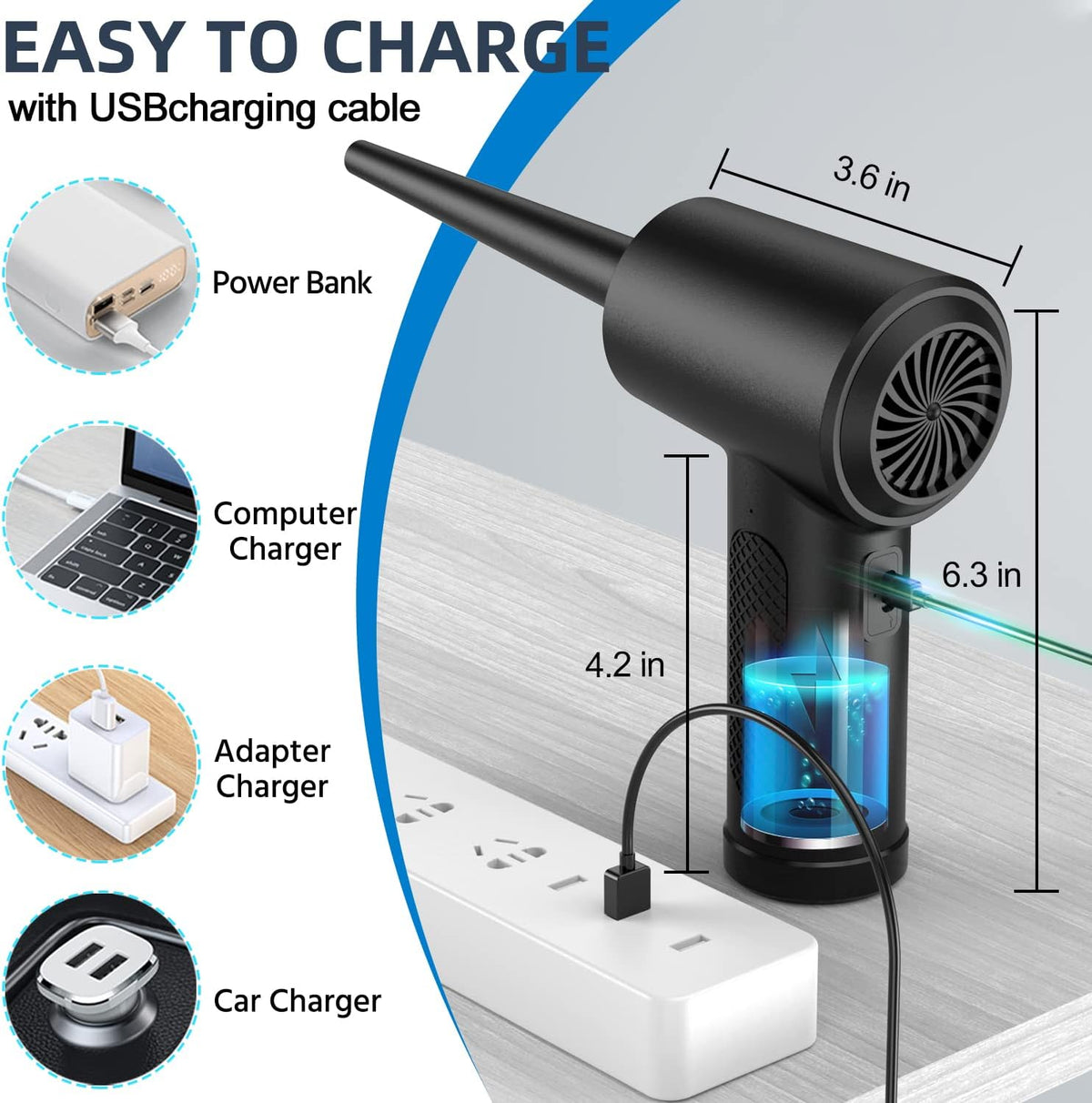 Electric Air Duster & Blower, 120,000RPM Compressed Air Duster for PC/Keyboard/Car, 7600mAh Rechargeable, 3-Speed LED Fan, No Canned Air - Keyboard Cleaner, Turbo Fan, PC Cleaning Kit