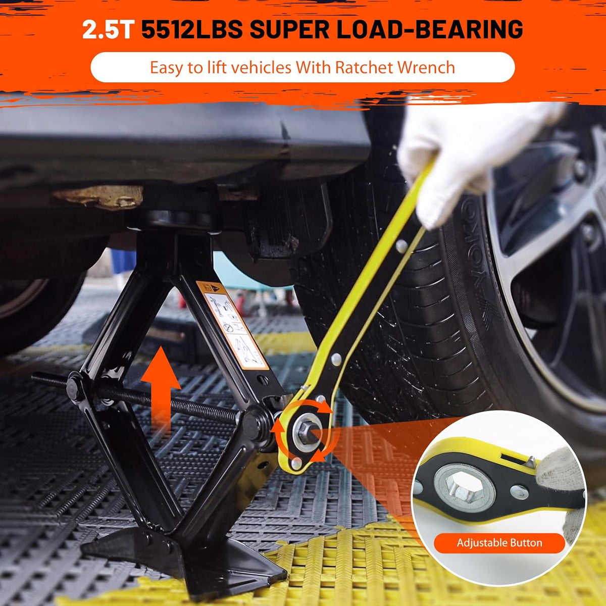 Portable Car Scissor Jack 2 Ton, Rubber Top Car Lift Jack with Ratcheting Handle,Tire Changing kit for Auto SUV MPV