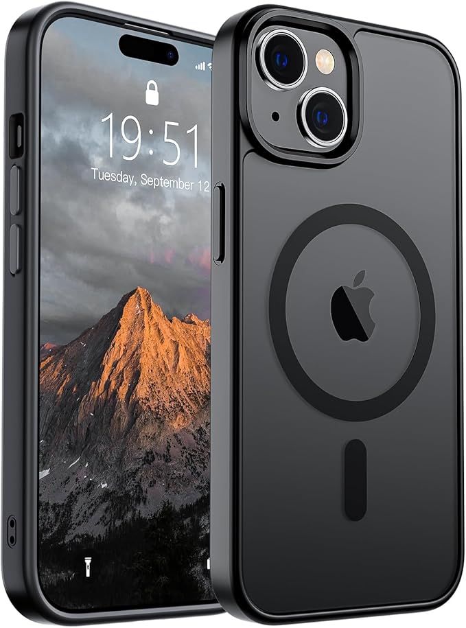 SUPFINE Magnetic for iPhone 15 Case (Compatible with MagSafe) (Military Grade Drop Protection) Translucent Matte Shockproof Phone Cover, Black