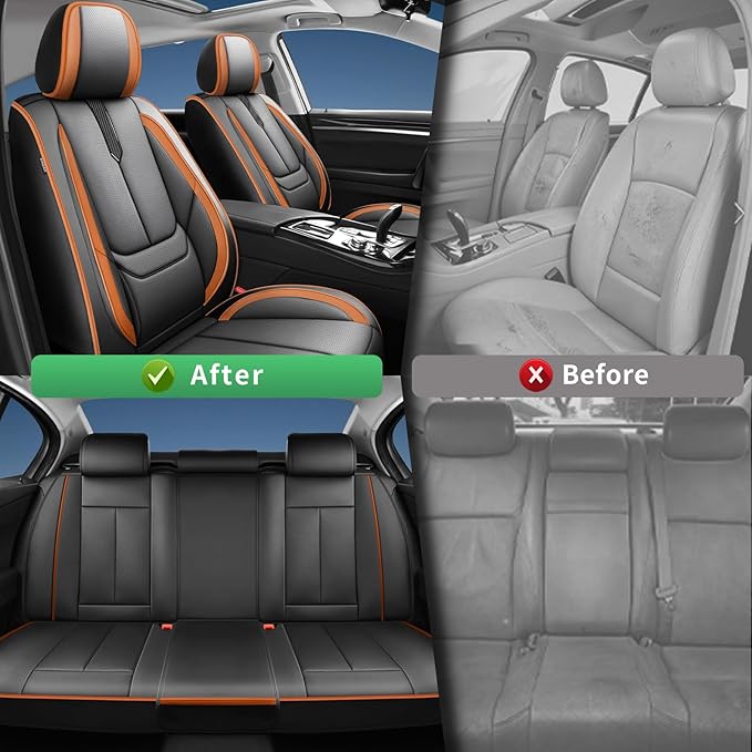 Fit Elantra Car Seat Covers for Hyundai Elantra 2017-2024 2025 2026 -Upgraded Premium Waterproof & Breathable Leather,Airbag Compatible,All-Weather Seat Cushion Protector,Full Set,Black-Brown