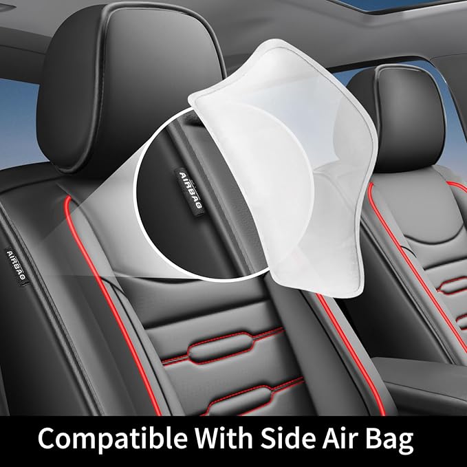Fit Elantra Car Seat Covers for Hyundai Elantra 2017-2024 2025 2026 - Upgraded Premium Waterproof & Breathable Leather,Airbag Compatible, All-Weather Seat Cushion Protector(Full Set,Black+Red)
