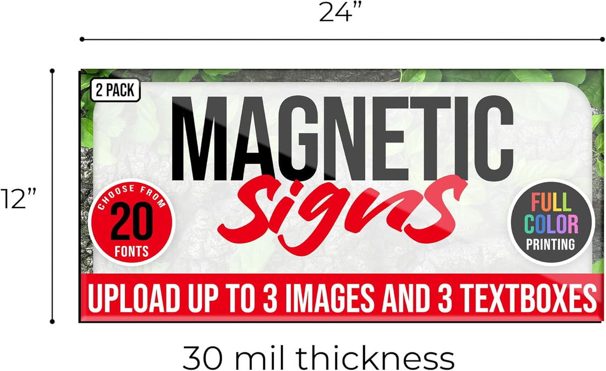 2 Pack, Personalized Magnetic Signs for Vehicles, Custom Car Magnets for Businesses, Customized Full Color Magnetic Truck Signs, 12x24 Car Magnet Signs (Design B)