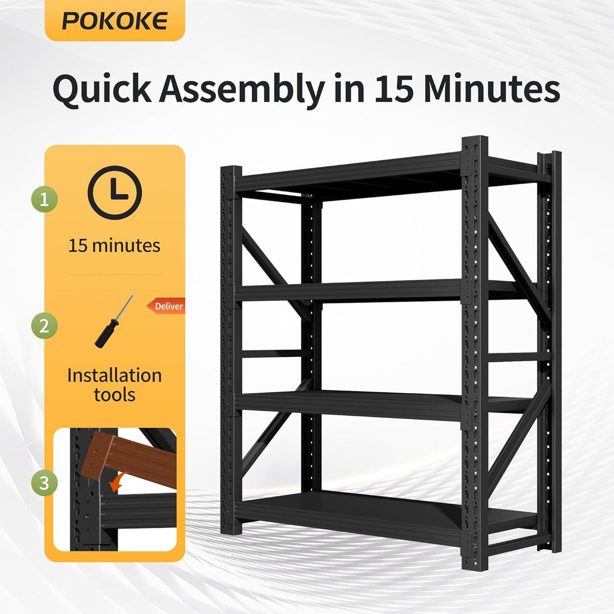 Garage Shelving Unit, 4 Tier Heavy Duty Racks, Easy Assembly, Metal Racks with Adjustable Shelves, 3000 LBS Load Capacity,for Warehouse,Basement (Black, 19.7" D x 31.5" W x 78.7" H)