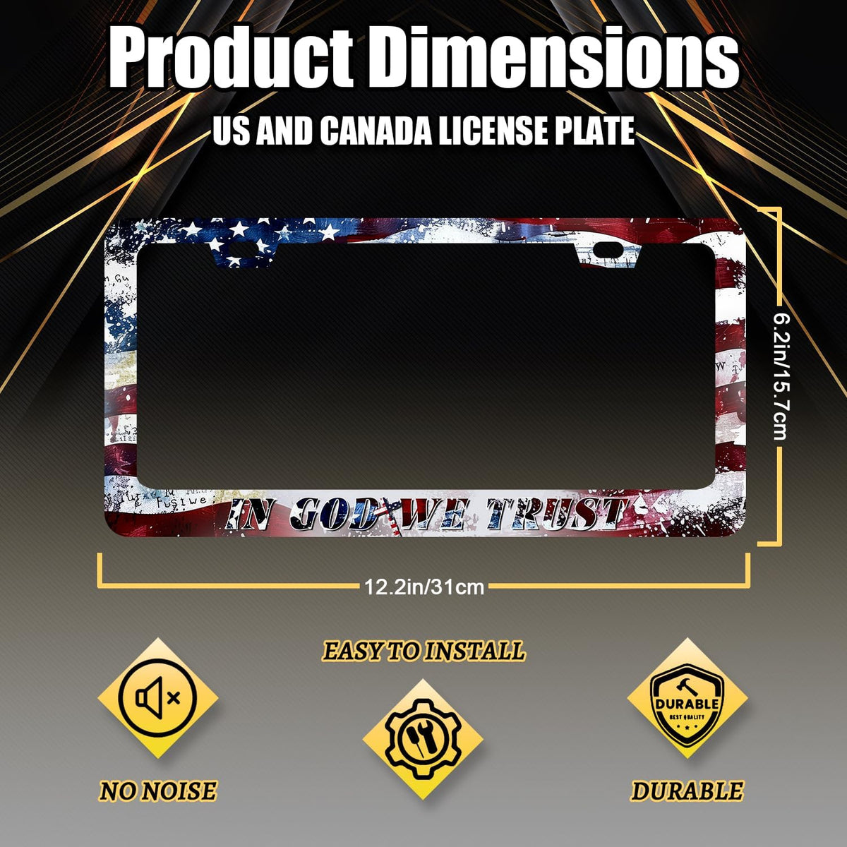 in God We Trust License Plate Frame Cross American Flag License Plate Stainless Steel Funny Accessories Cars Decor 12.2 X 6.2 Inch with 2 Holes and Screws Fits Standard Us Ca Vehicles