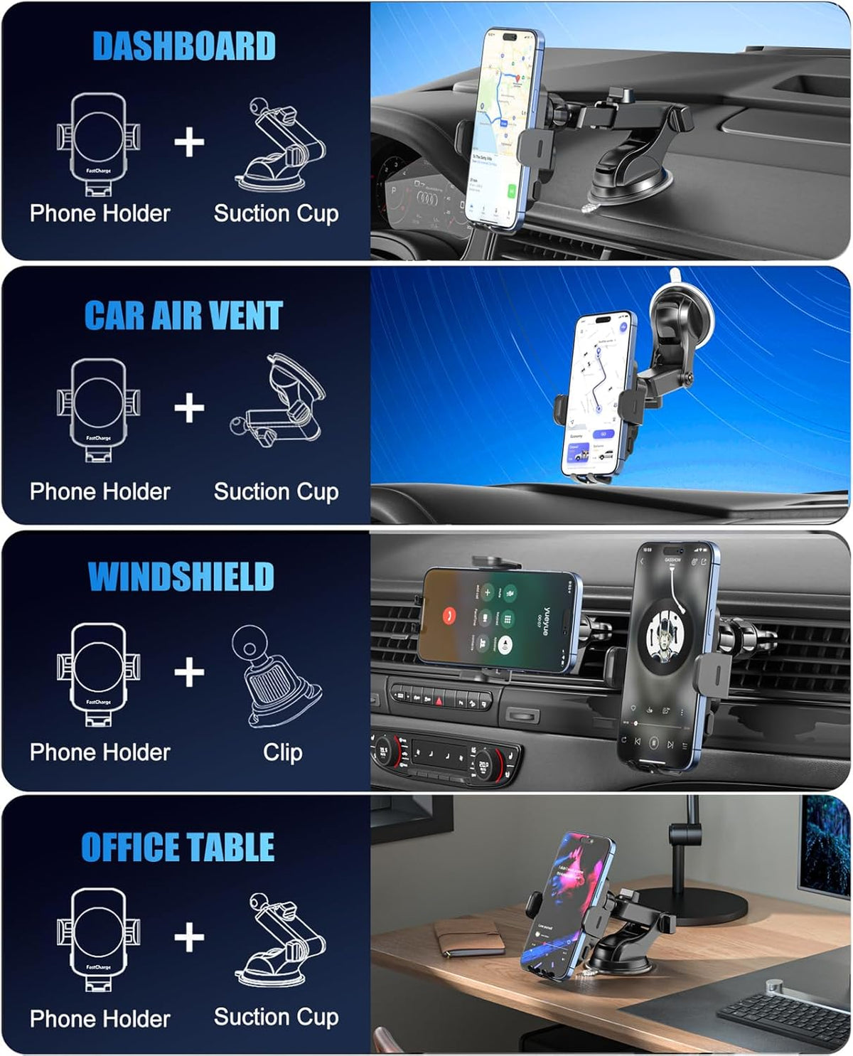 Wireless Car Charger, Fast Charging 15W Auto Clamping Car Charger Phone Holder Phone Mount for iPhone16 15 14 13 12 11 Pro Max Xs, Samsung Galaxy S24 Ultra S23 S22 S21 S20 S10+ Note 9, etc