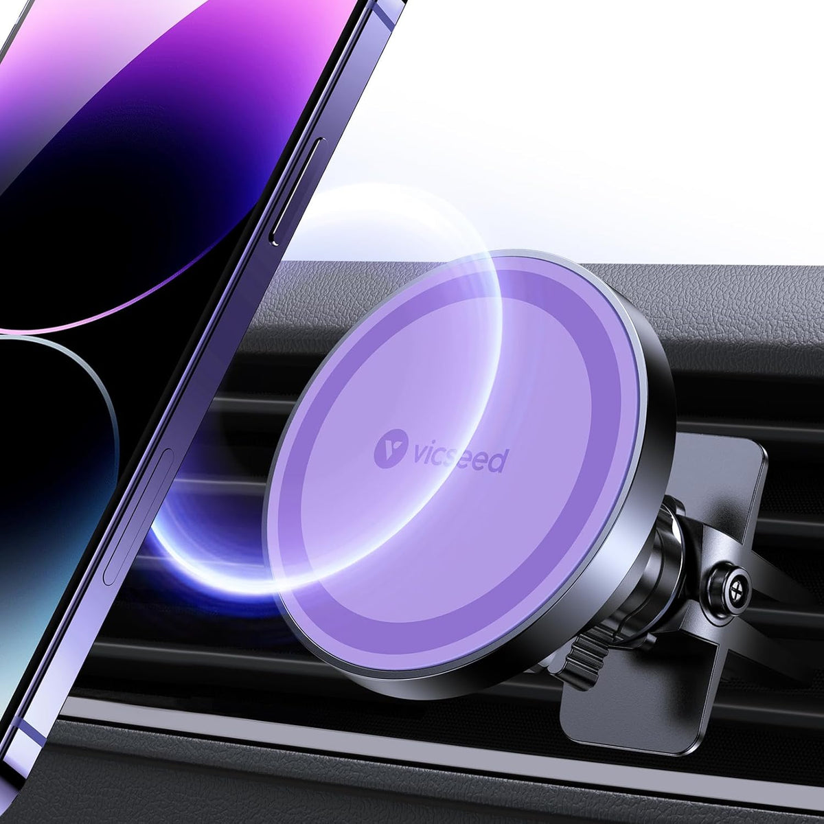 VICSEED for MagSafe Car Mount [Upgraded Strongest Magnet Power] Magnetic Phone Holder for Car Vent 360 Adjustable Magnetic Phone Mount for iPhone 16 Pro Max 15 14 13 12 Plus Mini, Purple