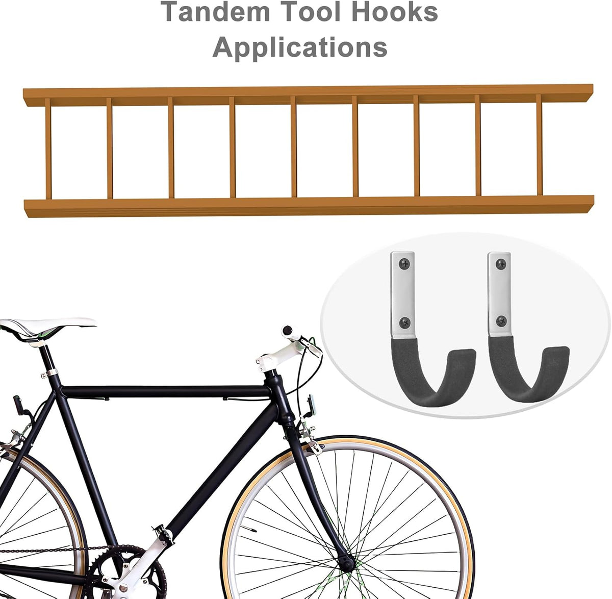 Garage Storage Ladder Hanger 2 Pcs, Upgraded Hose Hanging Hooks, Yard Tool Hangers for Garage Wall, Shovel and Rake Holders, Heavy Duty Utility J-Hooks for Hanging Tools, Ladders, Bicycles