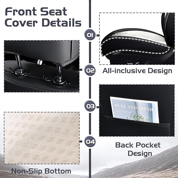 Truck Seat Covers for Chevy Silverado 3500 2007-2026, Waterproof Premium Leather Full Coverage Car Seat Cover, Muscle Sport Style Auto Interior Seat Cover Sets (Front Set/Black White)