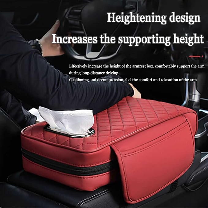 Car Center Console Cover for Toyota Highlander 3.Generation 2013-2020, Leather Car Arm Rest Cover, Car Armrest Cushion with 2 Storage Bags Car Center Console Armrest Pad, D Brown