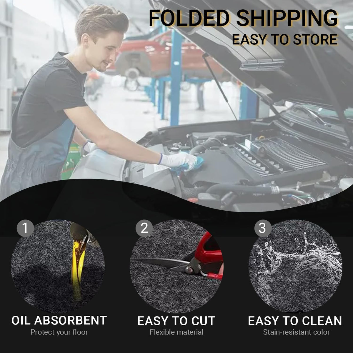 Oil Spill Garage Floor Mat, Heavy Duty 64" x 32" 8mm Thick Garage Mat for Floor Under Car, Absorbent Waterproof Non-Slip Rubber Backing Reusable Washable Maintenance Pad for Working, Black