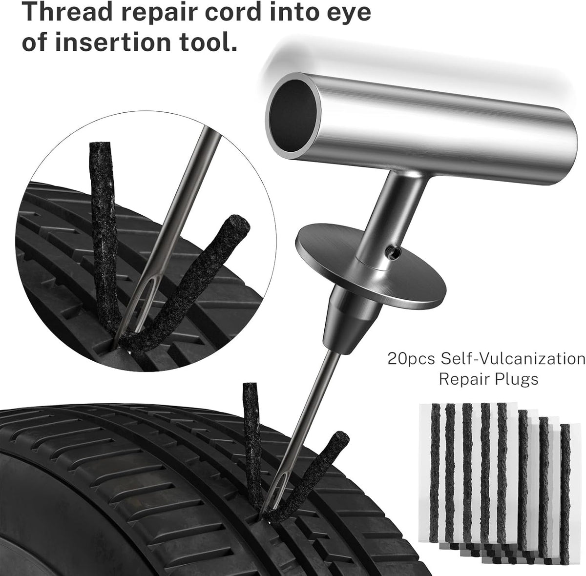Flat Tire Repair Kit with Plugs 31 Pcs for Car, Motorcycle, ATV, Jeep, Truck, Tractor Flat Tire Puncture Repair