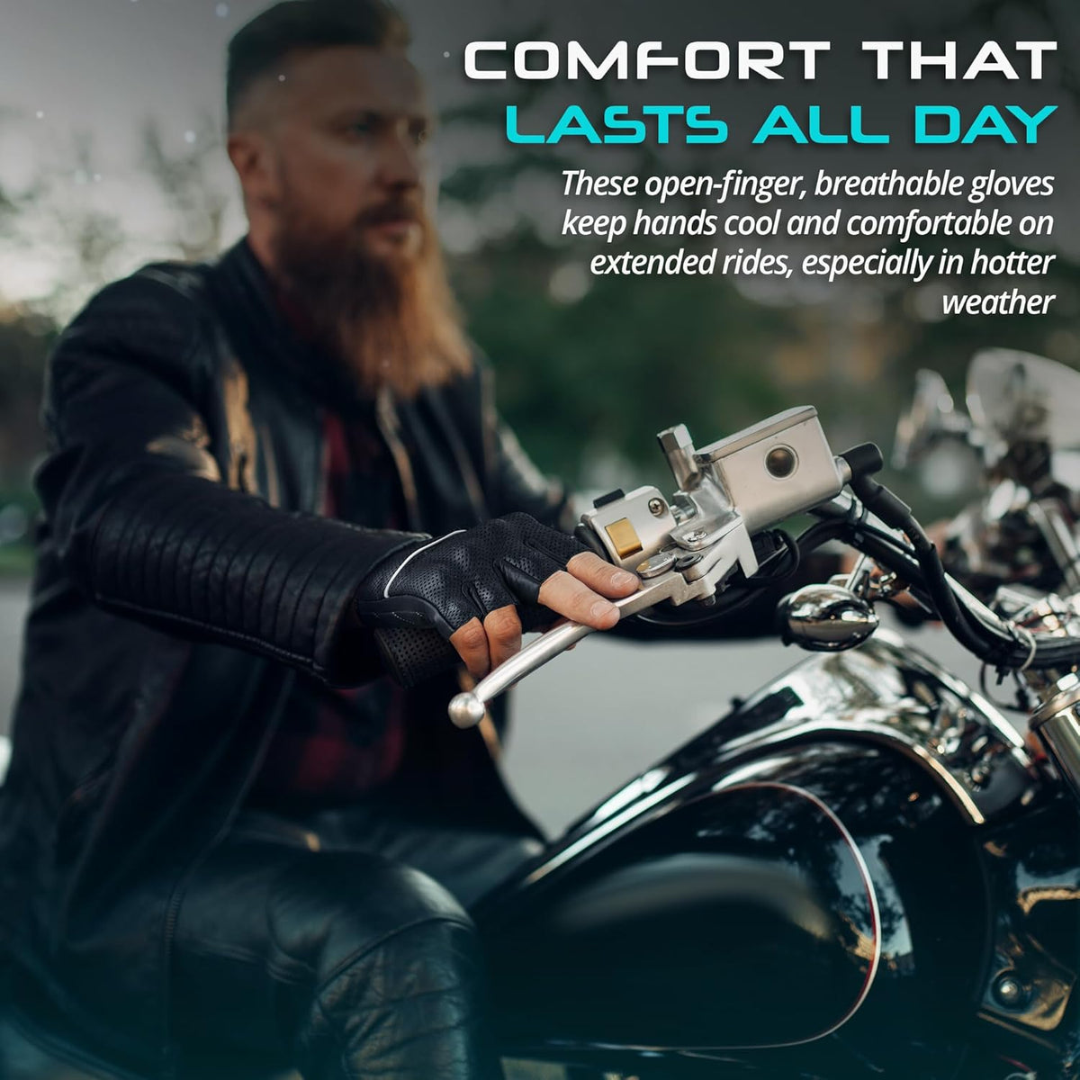 aasportx Motorcycle Gloves - Men's Leather Motorbike Gloves with Touchscreen Function - Non-Slip Pads for Men & Women