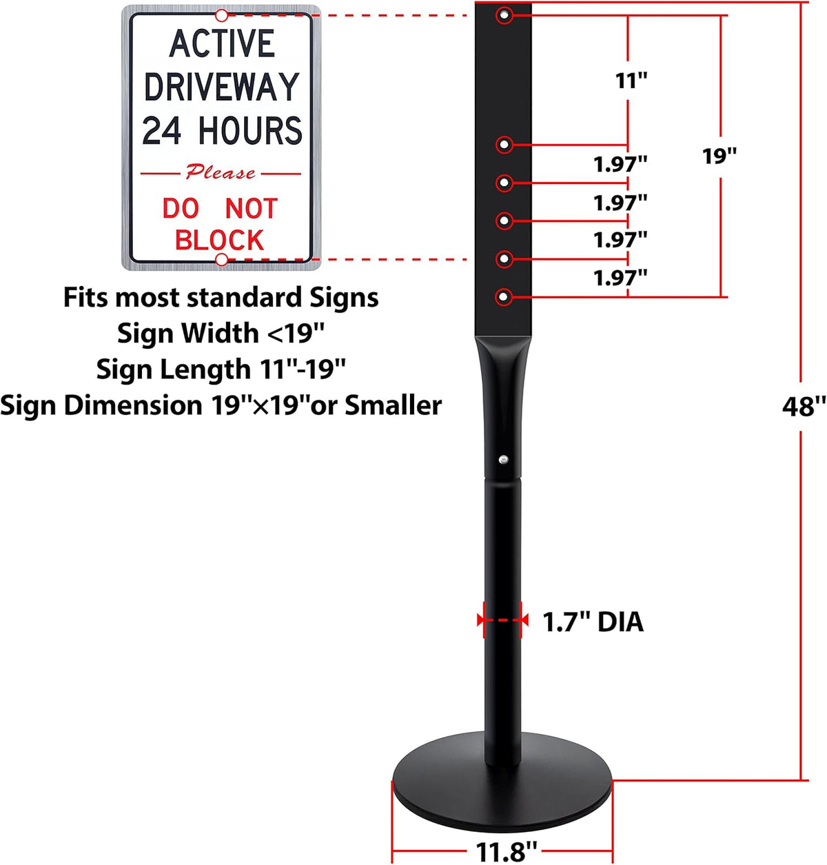 2Pack Heavy Duty Cast Iron Sign Stand - 48" Outdoor Portable Pedestal Post - Display Road Sign, Construction Sign Holder (Black)