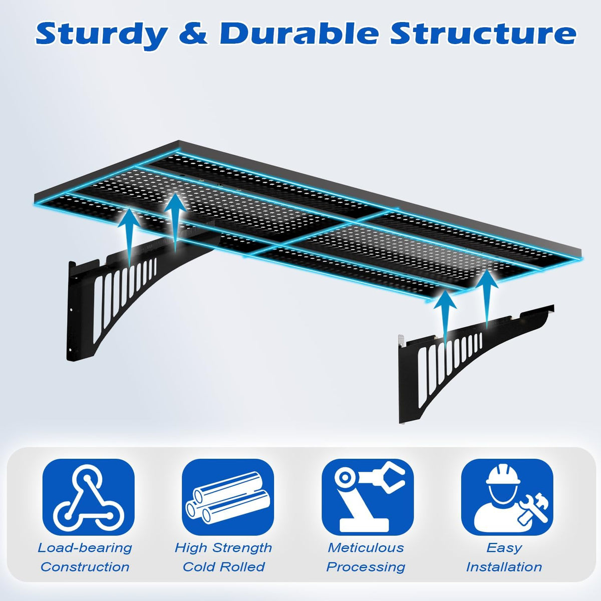 YOLENY 2-Pack 1.64x4FT Adjustable Heavy Duty Garage Wall Shelving, 500lbs Load Capacity Wall Mount Storage Shelf, Garage Storage Rack with Hooks, Metal Floating Shelves Organizer for Workshop