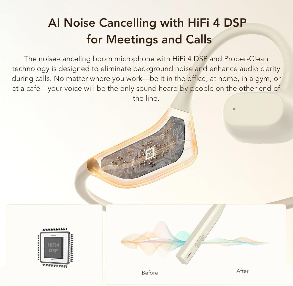 NUROUM OW20B Open Ear Sports Headphones with Mic, ENC Noise Cancelling Microphone, Bluetooth 5.3 Multi-Point Connection, Sweatproof Wireless Headset for Work, 15H Comfort for Driving, Office