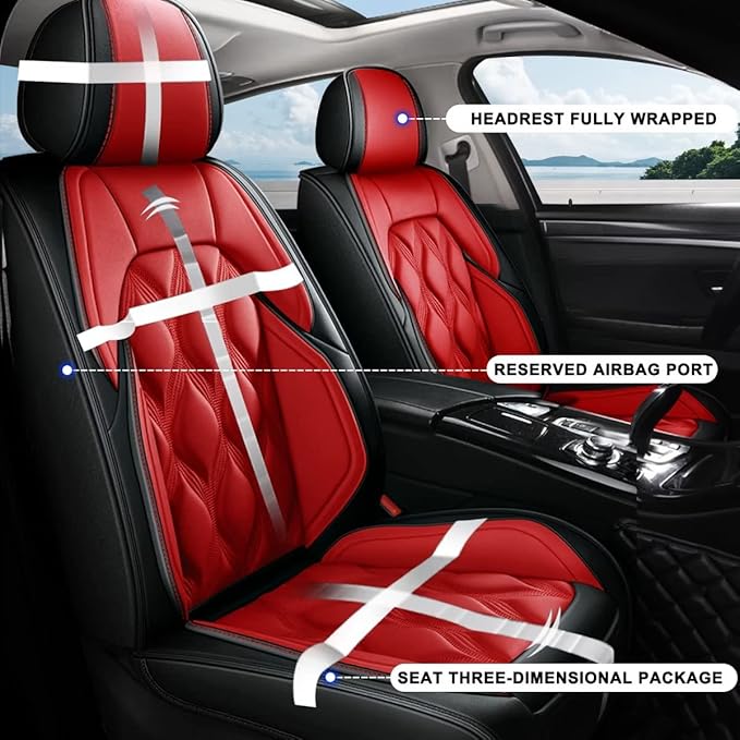 AOMSAZTO Car Seat Cover 2 Front Seat Fit for Subaru Forester 1998-2025 2026 Leather Car Seat Cushion Protector Compatible Airbag Waterproof Automotive Seat Covers Black&Red