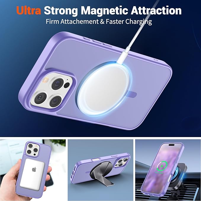 SUPFINE Magnetic for iPhone 16 Pro Max Case (Compatible with MagSafe) (Military Grade Drop Protection) Slim Translucent Matte Shockproof with Anti-Fingerprint Phone Case,Purple