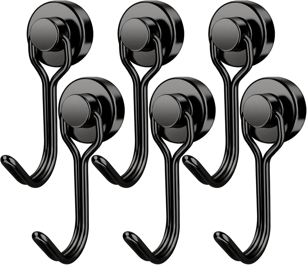 FINDMAG Magnetic Hooks, 30lbs+ Strong Magnetic Hooks for Cruise Cabins, Magnet Hooks Heavy Duty for Fridge, Swivel Swing Hooks for Kitchen, Grill, Garage, Cruise Ship Essentials 6 Pack (Black)