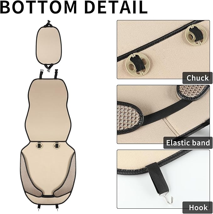 Auto Newer Car Seat Cover,Breathable Front Car Seat Cushion,Comfortable Car Seat Protector,Anti-Slip and Full Wrap Driver Car Seat Protector with Storage Pocket,Universal All Seasons(Beige,2PCS)